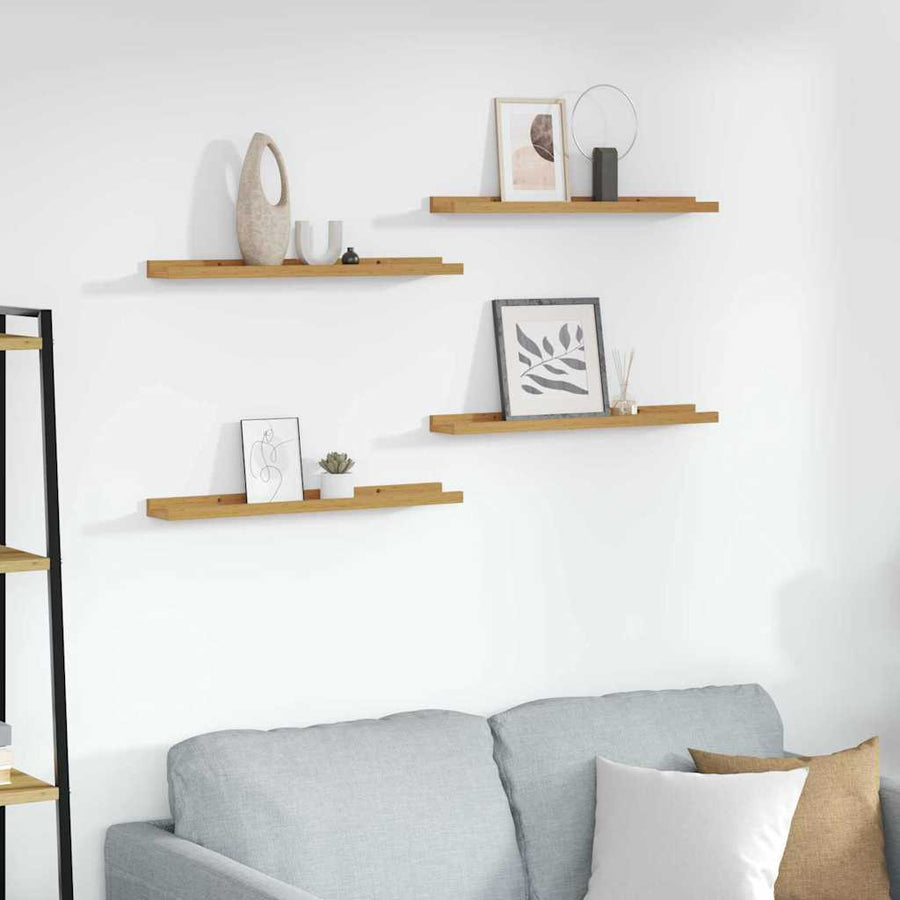 Wandplank met plank 4 pcs Beige 60 x 9 x 3 cm Bewerkt hout