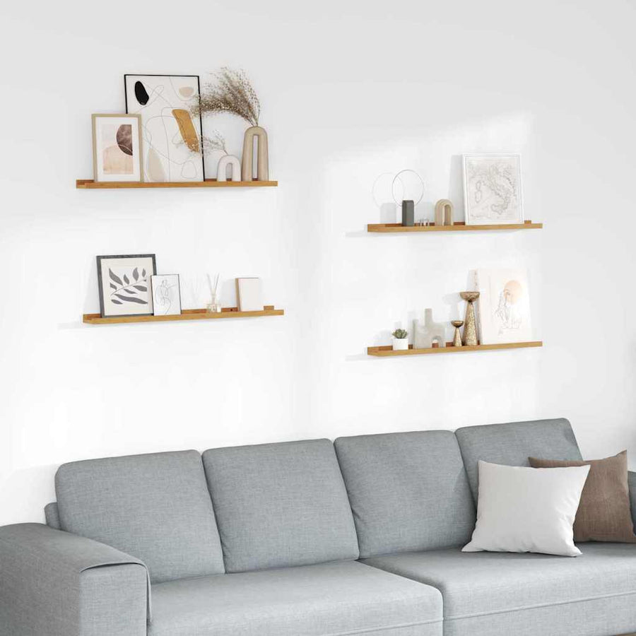 Wandplank met plank 4 pcs Beige 80 x 9 x 3 cm Bewerkt hout