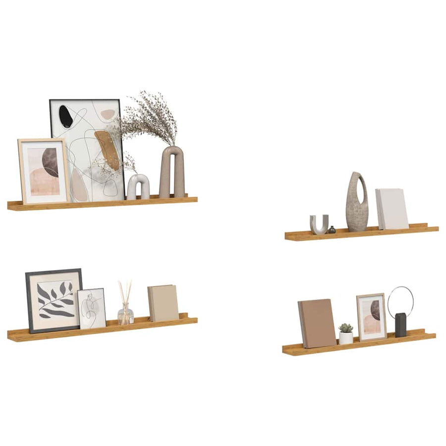 Wandplank met plank 4 pcs Beige 80 x 9 x 3 cm Bewerkt hout