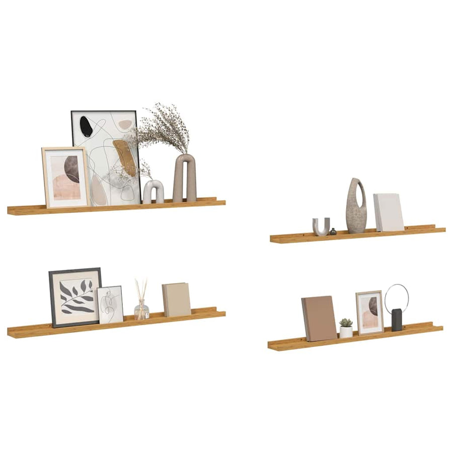 Wandplank met plank 4 pcs Beige 100 x 9 x 3 cm Bewerkt hout