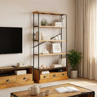 Boekenkast mangohout staal 100x30x180 cm 5 niveaus