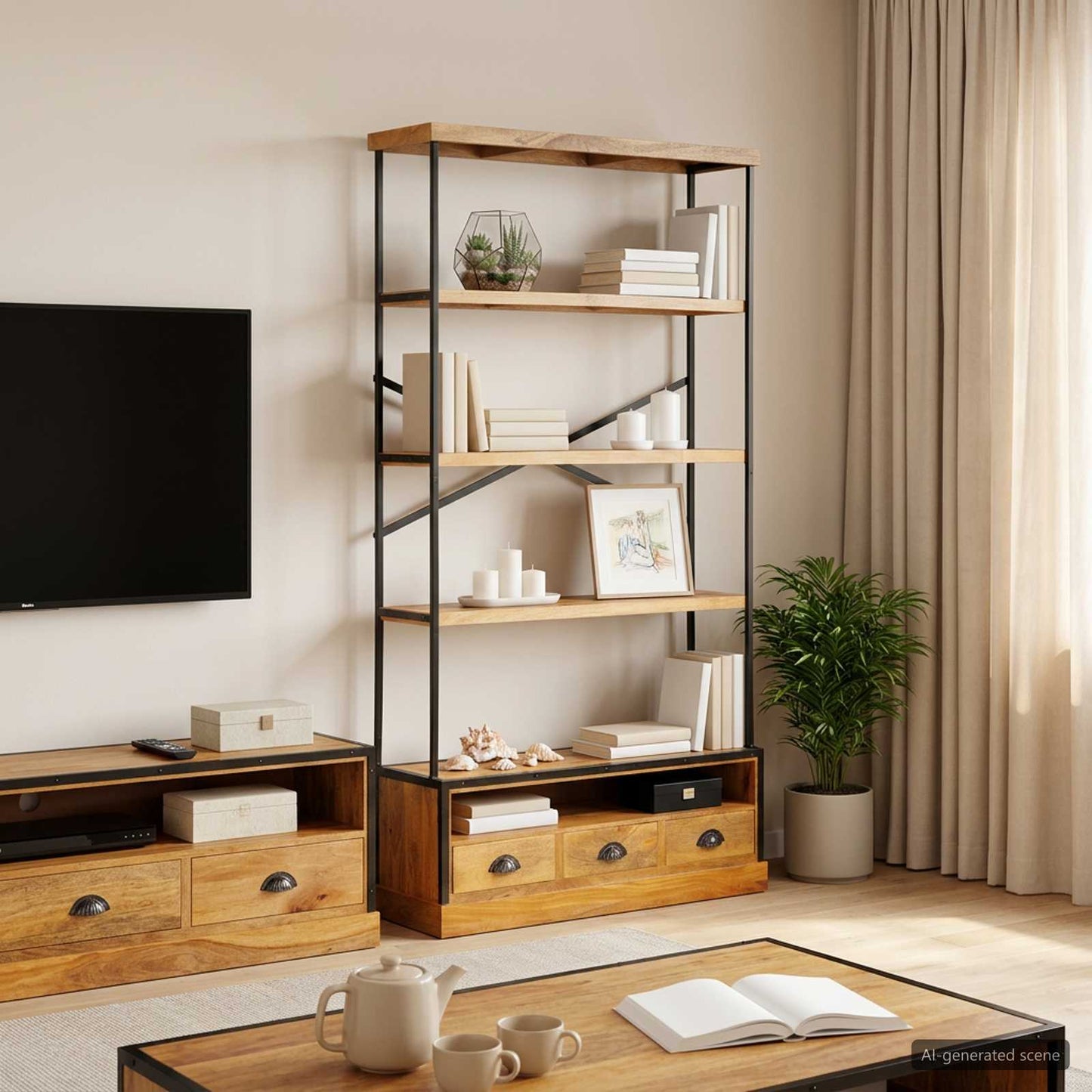 Boekenkast met 5 niveaus Naturel 100 x 30 x 180 cm