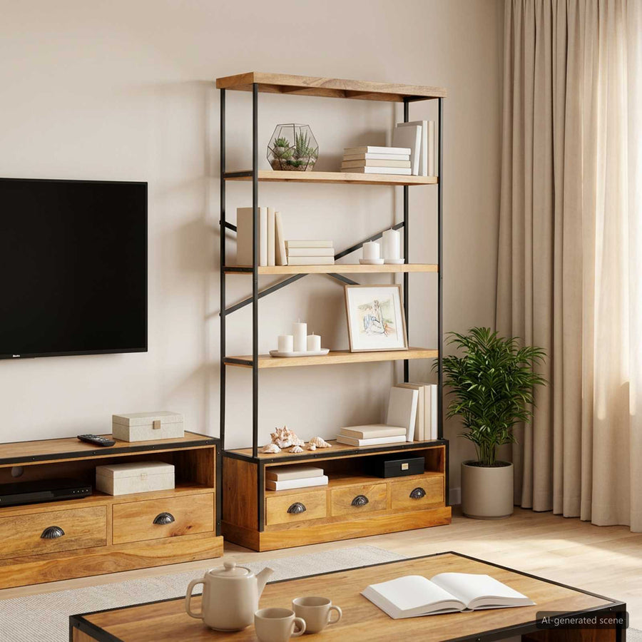 Boekenkast met 5 niveaus Naturel 100 x 30 x 180 cm