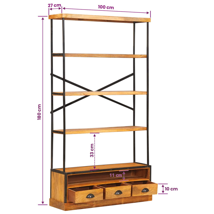 Boekenkast met 5 niveaus Naturel 100 x 30 x 180 cm