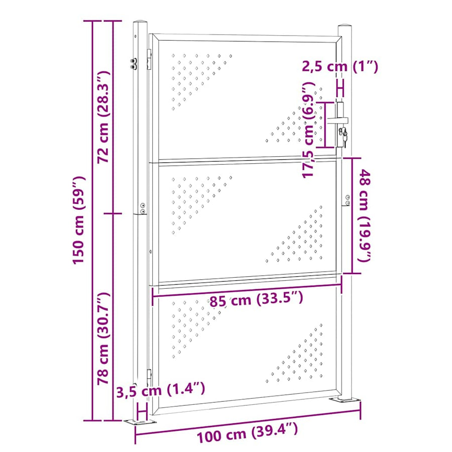 Tuinpoort Met Slot Zilver 100 X 150 Cm Roestvrij Staal