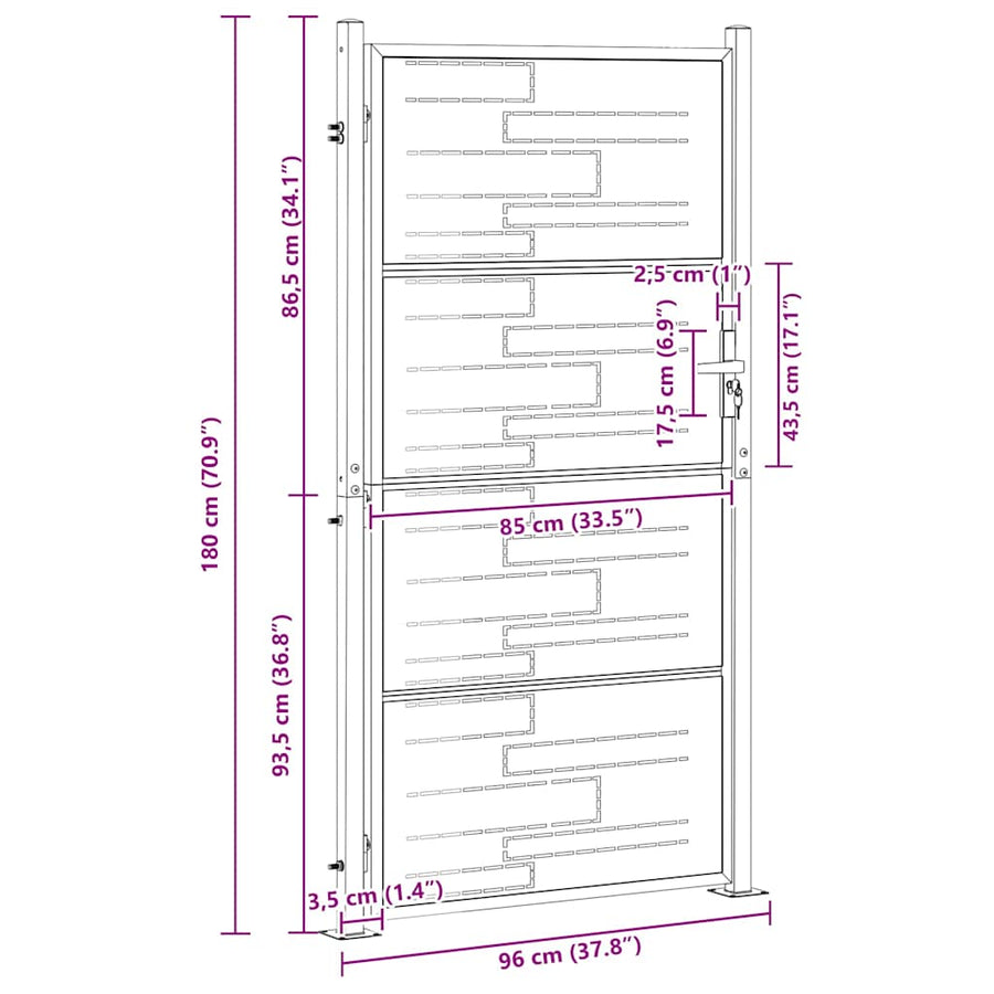 Tuinpoort met slot Zilver 85 x 174 cm Roestvrij staal
