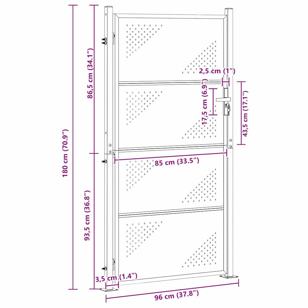 Tuinpoort met slot Zilver 85 x 174 cm Roestvrij staal