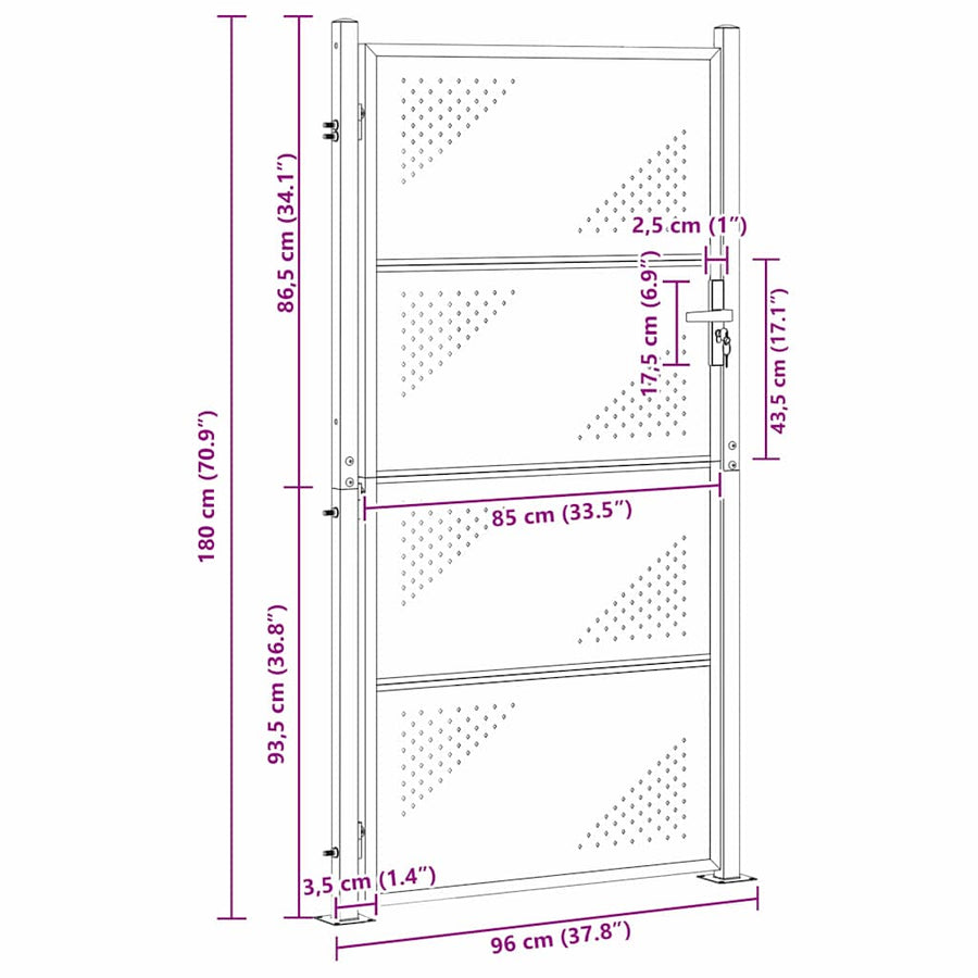 Tuinpoort met slot Zilver 85 x 174 cm Roestvrij staal