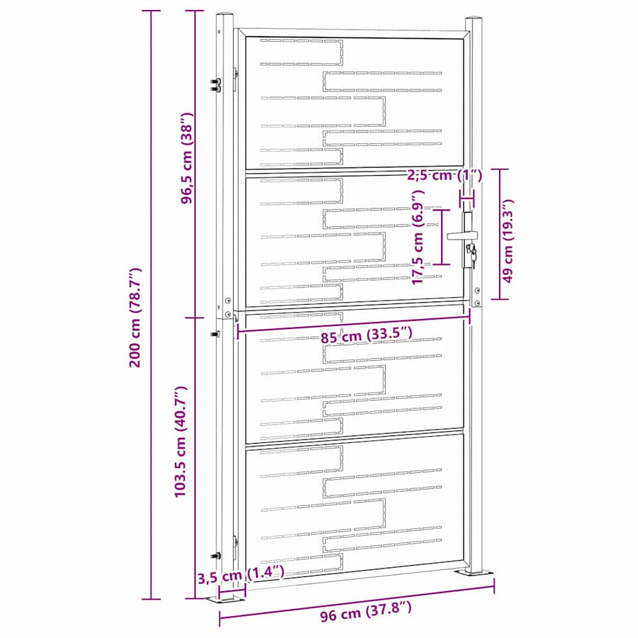 Tuinpoort met slot Zilver 85 x 196 cm Roestvrij staal