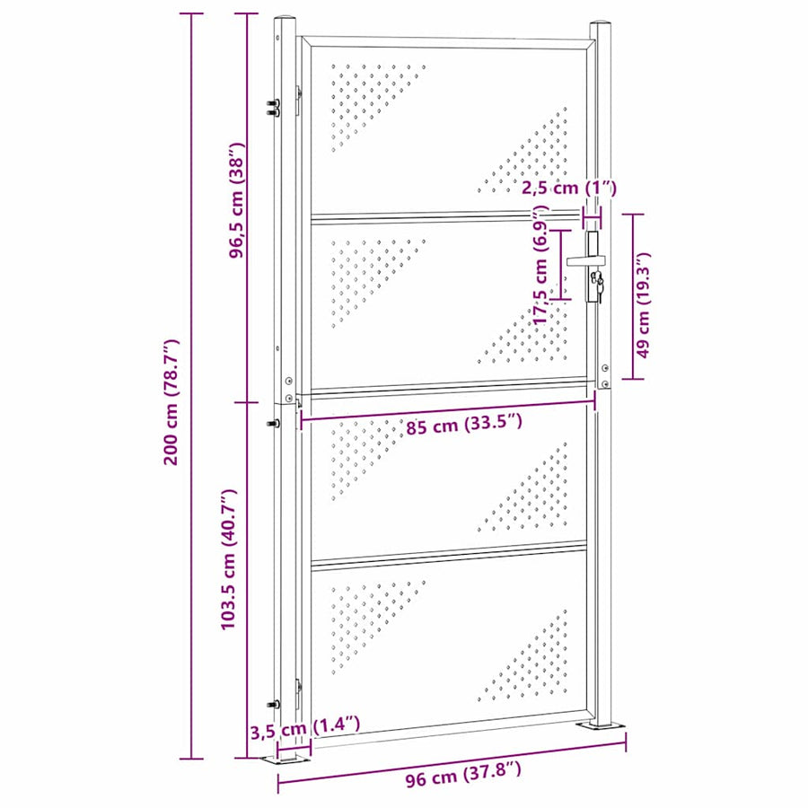 Tuinpoort met slot Zilver 96 x 200 cm Roestvrij staal