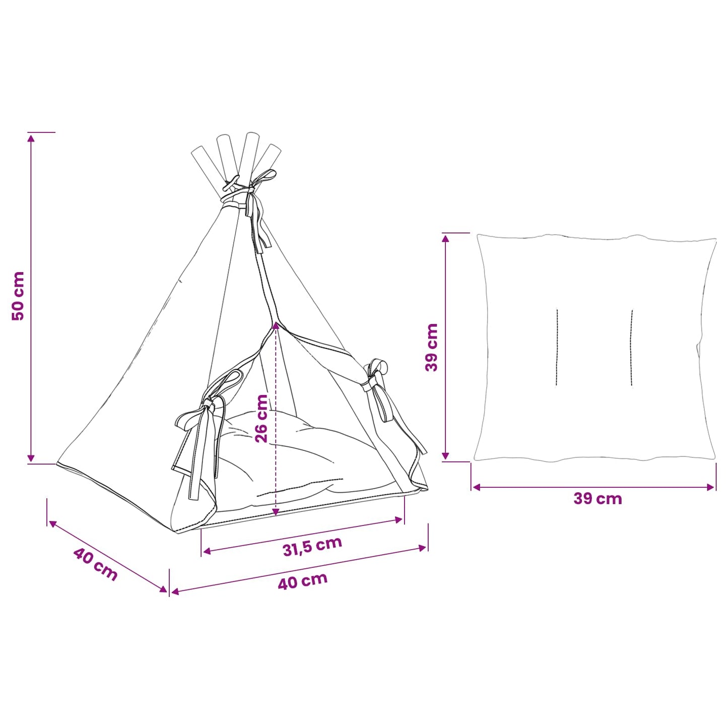 Dieren teepee met kussen Wit 40 x 40 x 50 cm Polyester