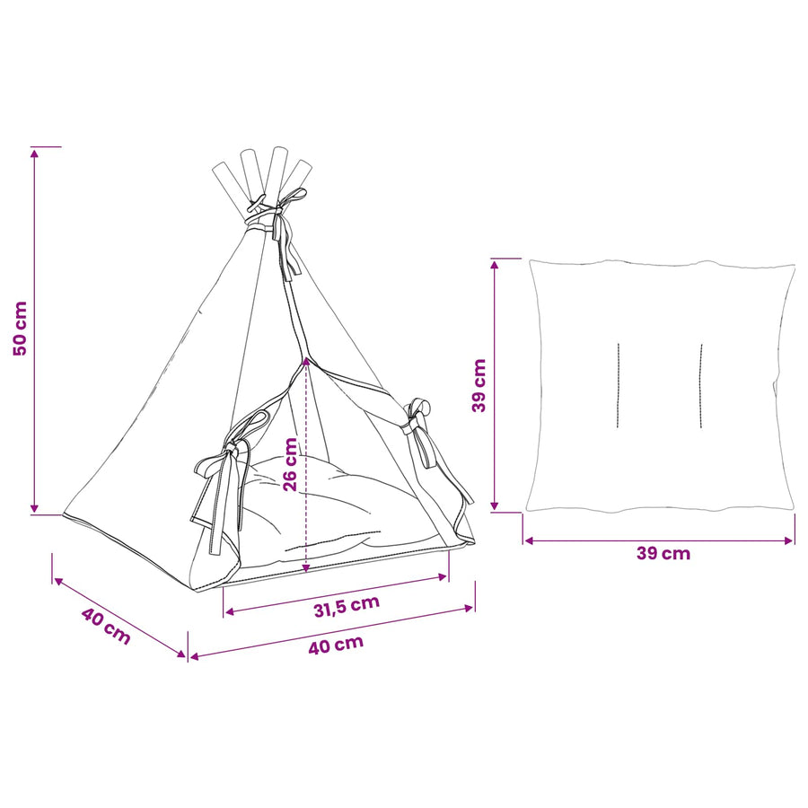 Dieren teepee met kussen Wit 40 x 40 x 50 cm Polyester