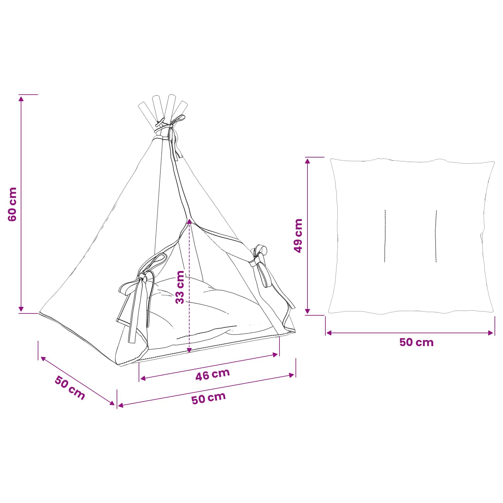 Dieren teepee met kussen Wit 50 x 50 x 60 cm Polyester