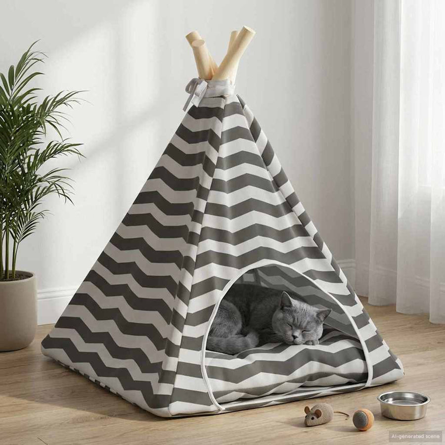 Dieren teepee met kussen Wit en Grijs 40 x 40 x 50 cm Polyester
