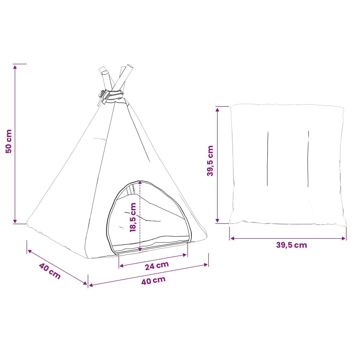 Dieren teepee met kussen Wit en Grijs 40 x 40 x 50 cm Polyester