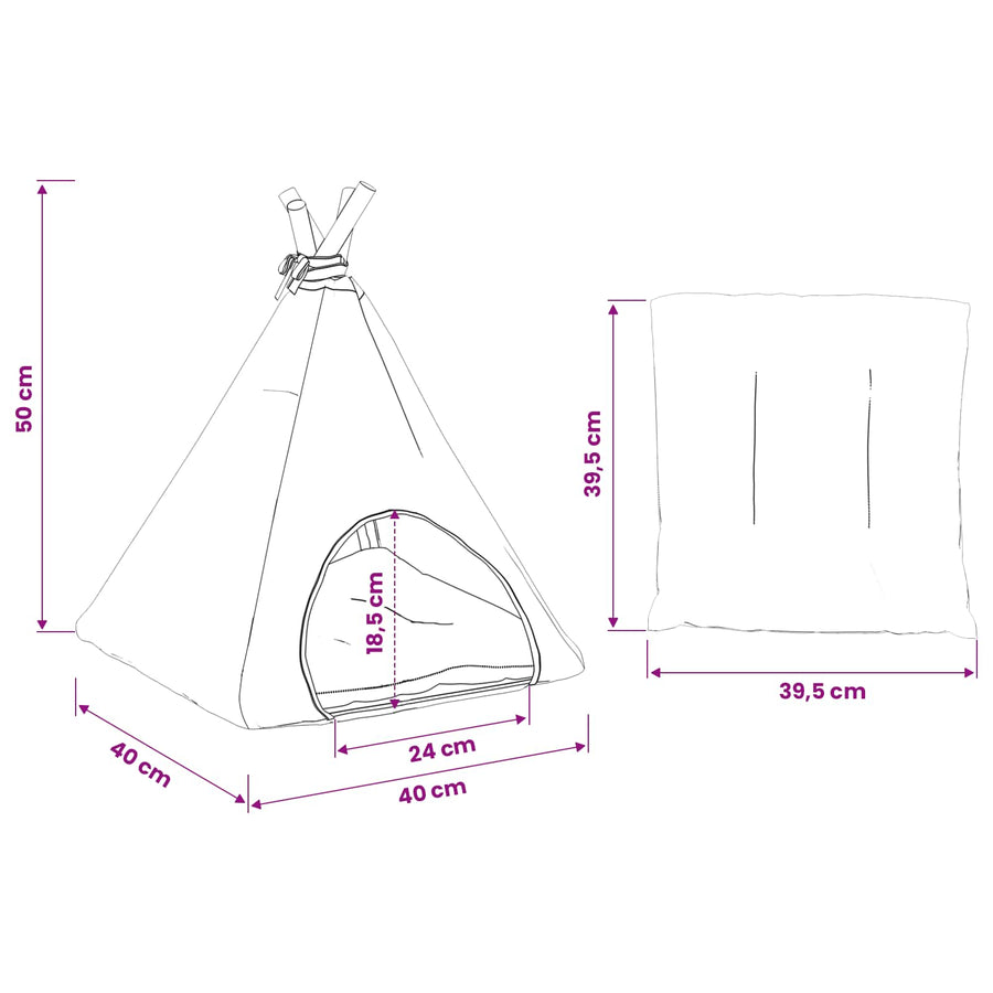 Dieren teepee met kussen Wit en Grijs 40 x 40 x 50 cm Polyester