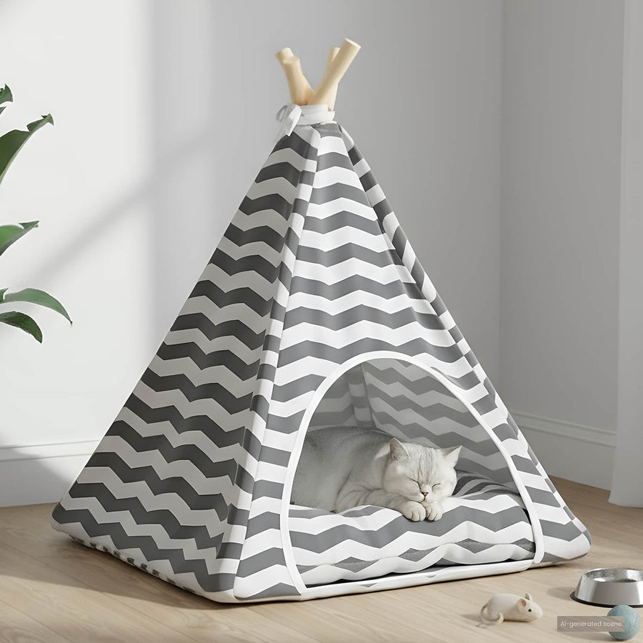 Dieren teepee met kussen Wit en Grijs 50 x 50 x 60 cm Polyester