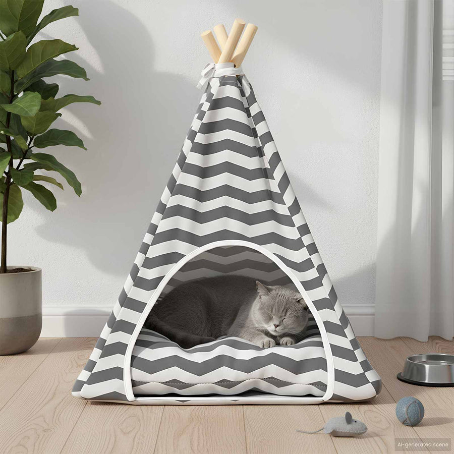Dieren teepee met kussen Wit en Grijs 50 x 50 x 60 cm Polyester