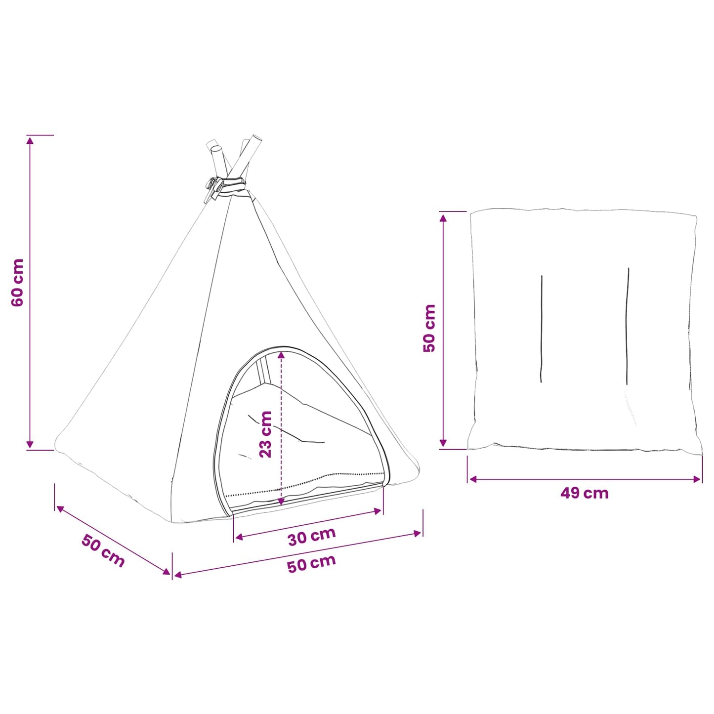 Dieren teepee met kussen Wit en Grijs 50 x 50 x 60 cm Polyester