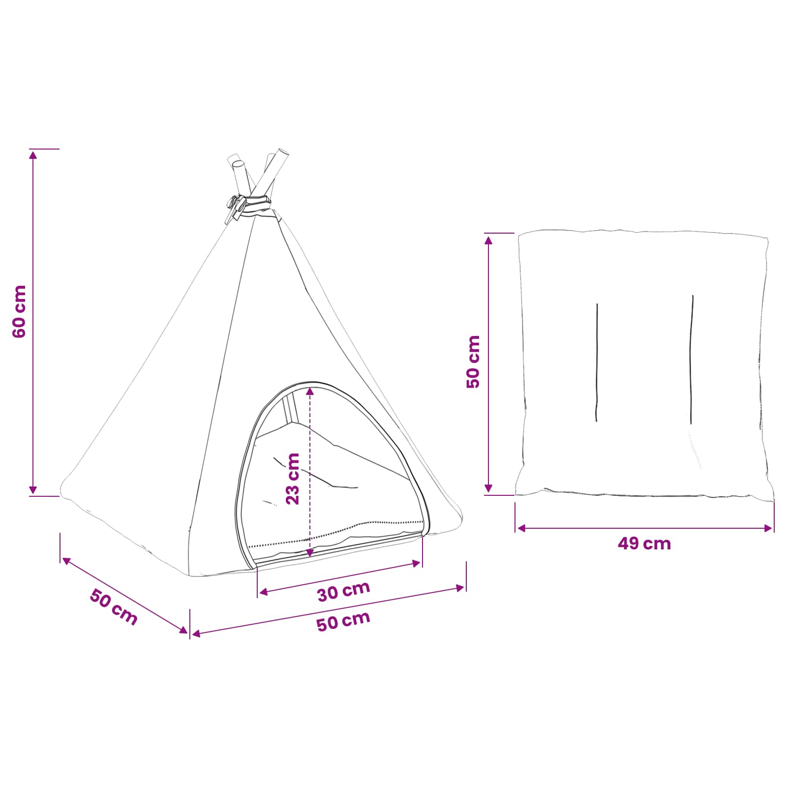Dieren teepee met kussen Wit en Grijs 50 x 50 x 60 cm Polyester