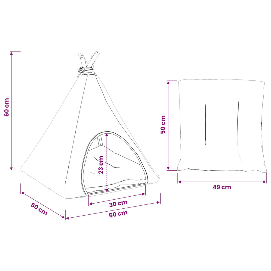 Dieren teepee met kussen Wit en Grijs 50 x 50 x 60 cm Polyester