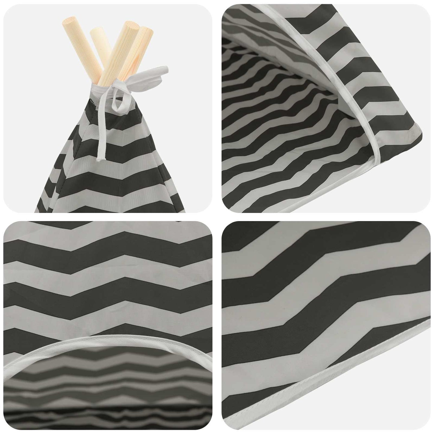 Dieren teepee met kussen Wit en Grijs 60 x 60 x 70 cm Polyester