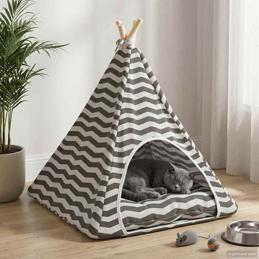 Dieren teepee met kussen Wit en Grijs 60 x 60 x 70 cm Polyester