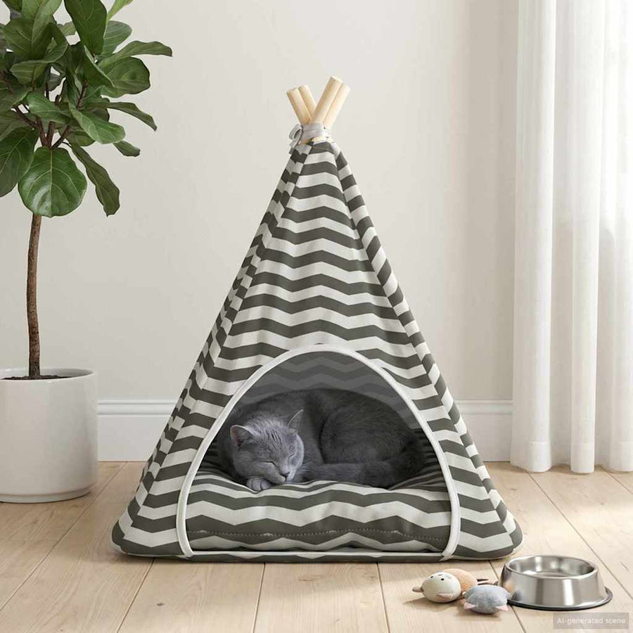 Dieren teepee met kussen Wit en Grijs 60 x 60 x 70 cm Polyester