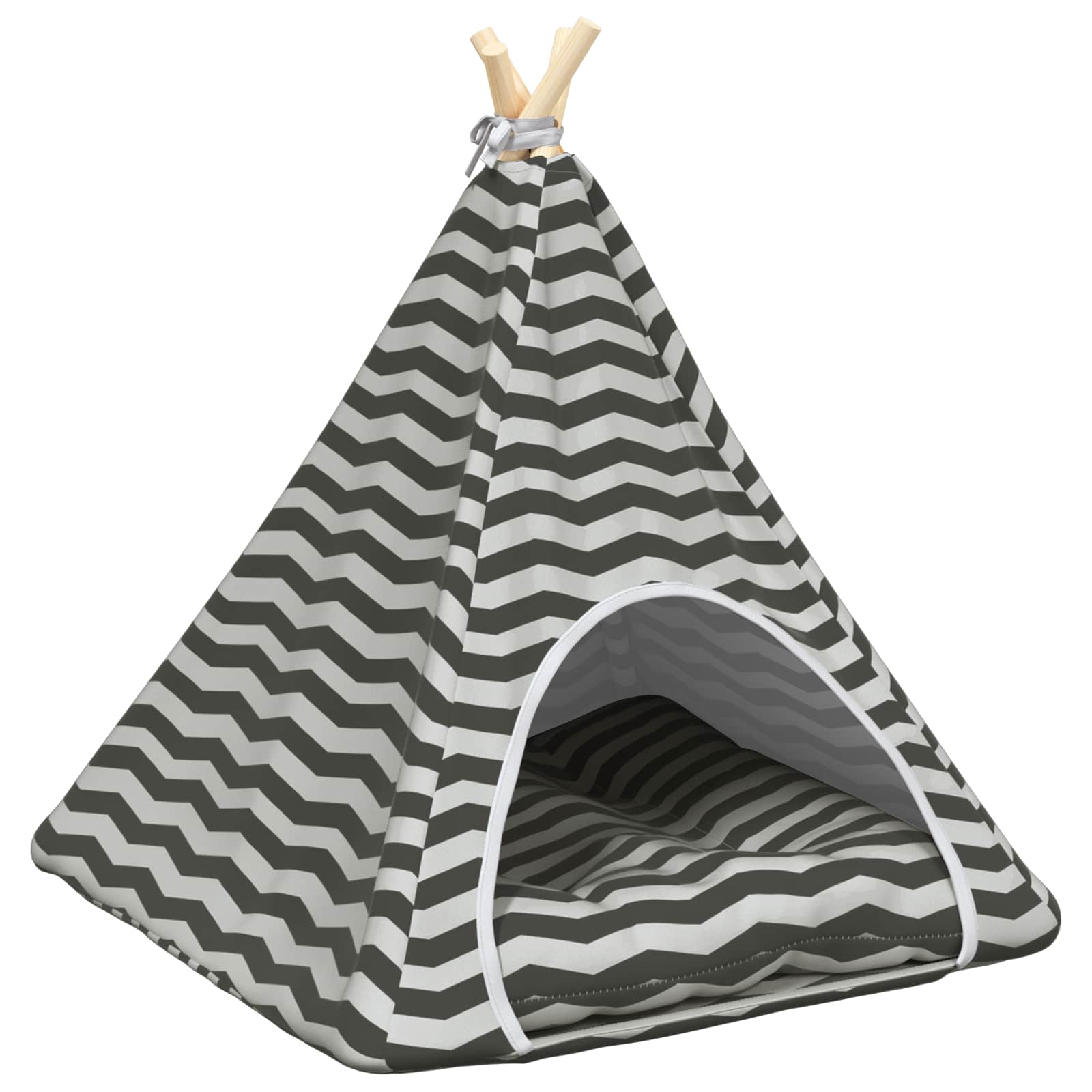 Dieren teepee met kussen Wit en Grijs 60 x 60 x 70 cm Polyester