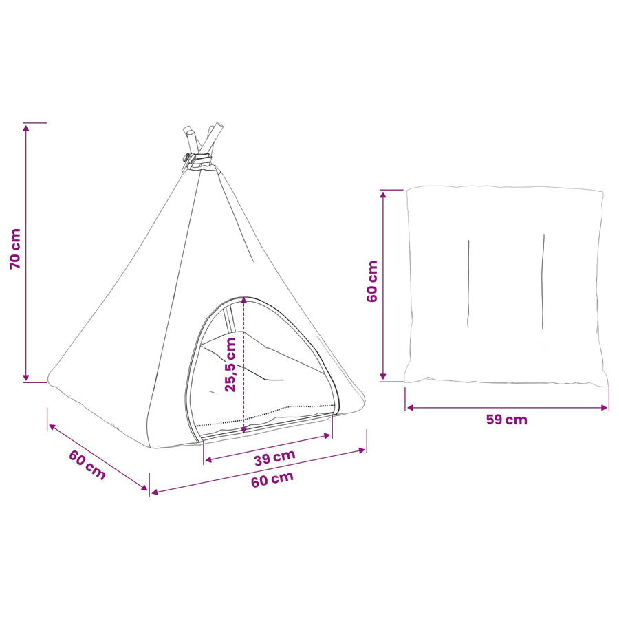 Dieren teepee met kussen Wit en Grijs 60 x 60 x 70 cm Polyester