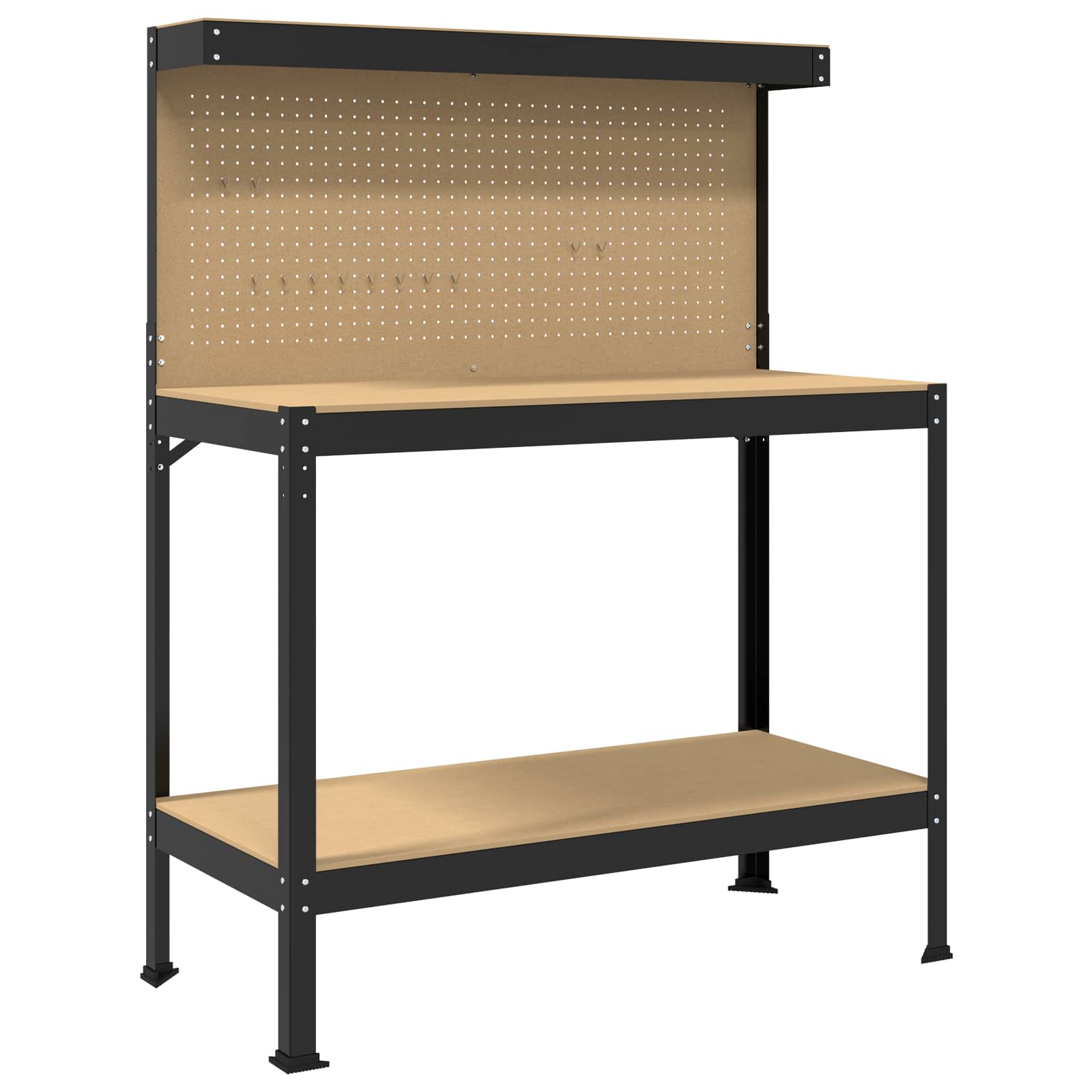 Werkbanken Met Plank Zwart 81 X 41 X 145 Cm Bewerkt Hout 115 cm met lade en pegboard