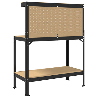 Werkbanken Met Plank Zwart 81 X 41 X 145 Cm Bewerkt Hout 115 cm met lade en pegboard