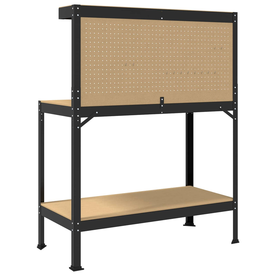 Werkbanken Met Plank Zwart 81 X 41 X 145 Cm Bewerkt Hout 115 cm met lade en pegboard
