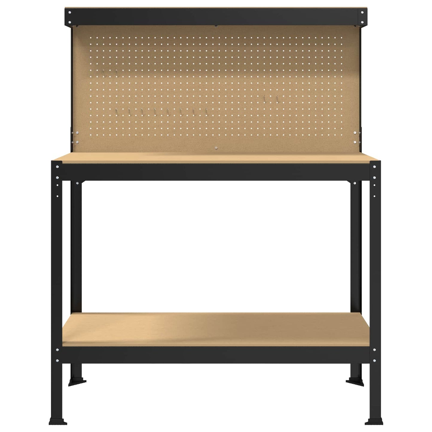 Werkbanken Met Plank Zwart 81 X 41 X 145 Cm Bewerkt Hout 115 cm met lade en pegboard
