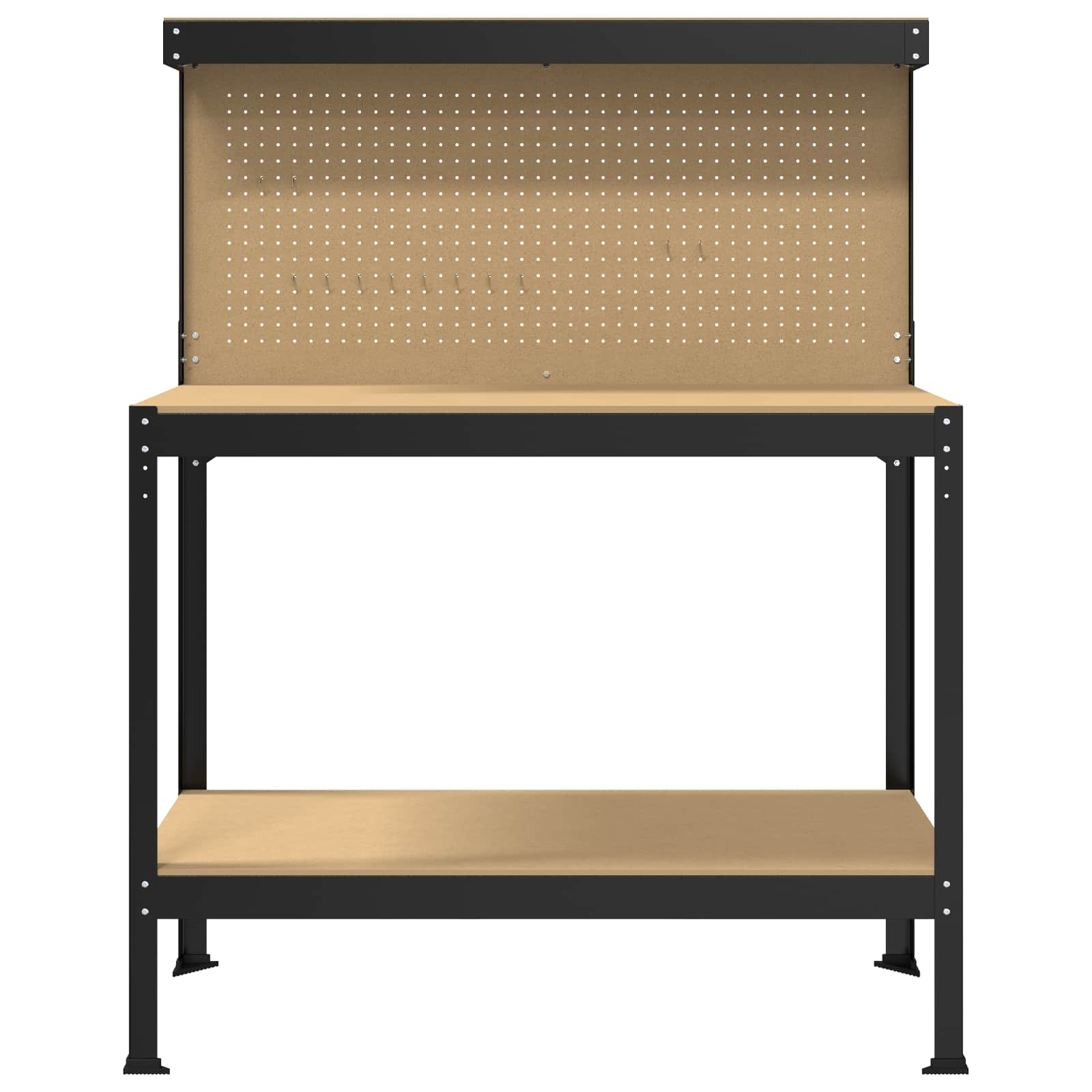 Werkbanken Met Plank Zwart 81 X 41 X 145 Cm Bewerkt Hout 115 cm met lade en pegboard