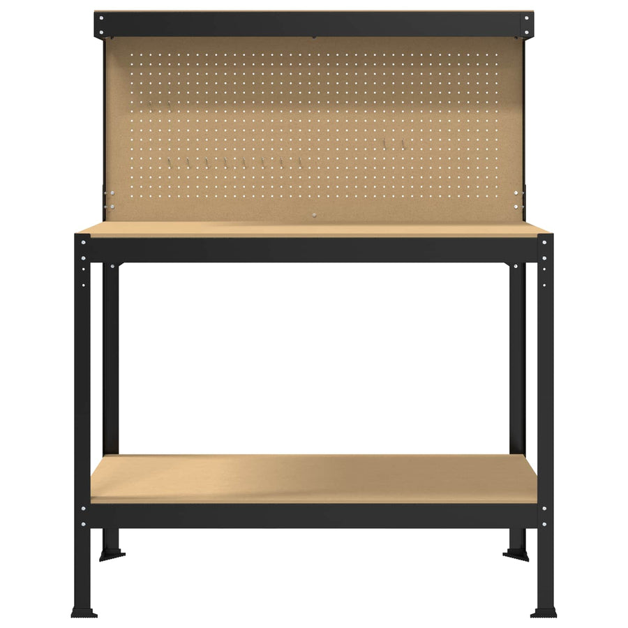 Werkbanken Met Plank Zwart 81 X 41 X 145 Cm Bewerkt Hout 115 cm met lade en pegboard