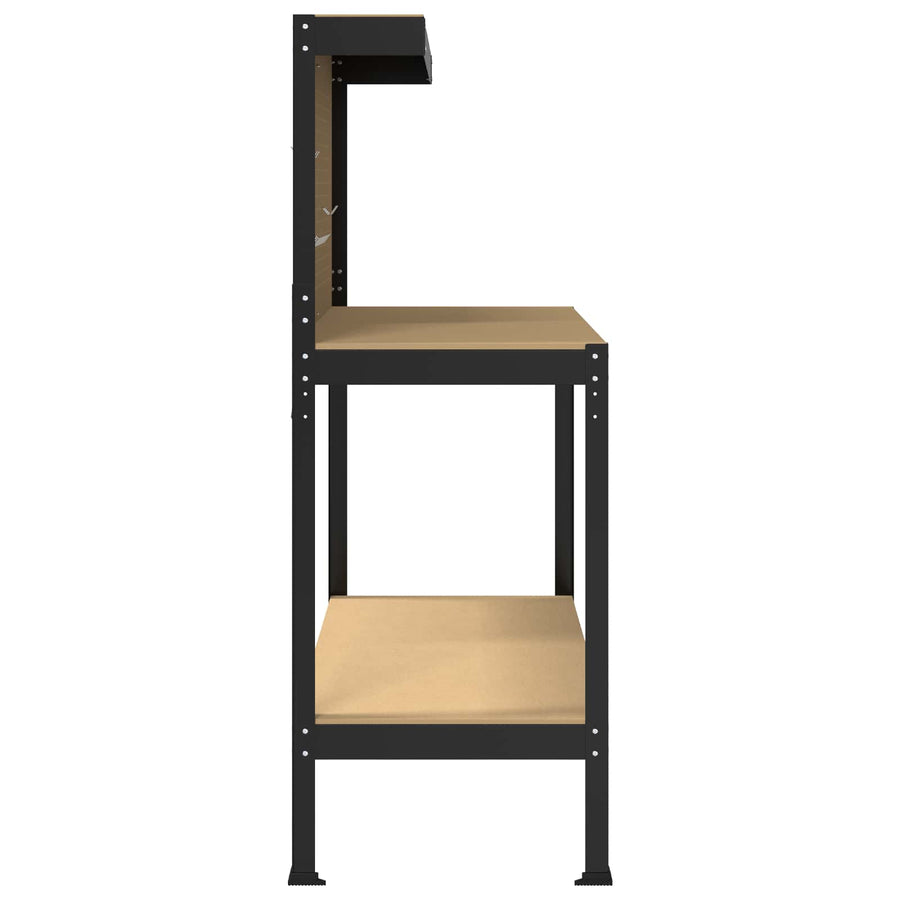 Werkbanken Met Plank Zwart 81 X 41 X 145 Cm Bewerkt Hout 115 cm met lade en pegboard