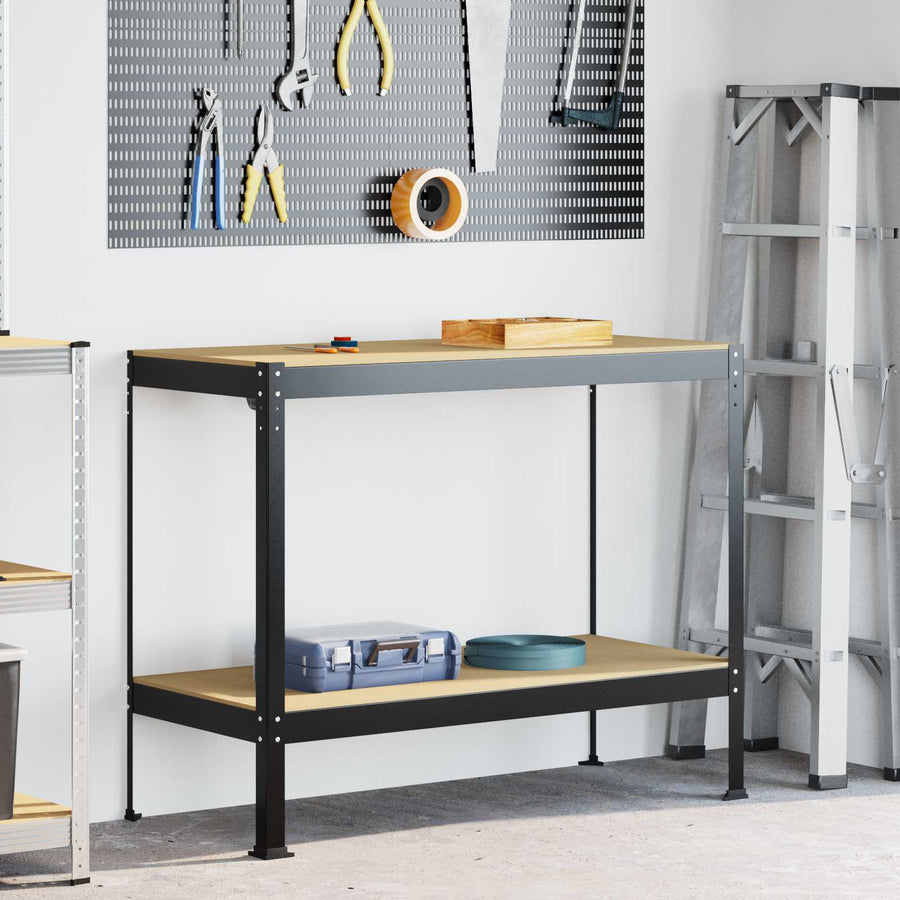 Werkbanken Met Plank Zwart 81 X 41 X 145 Cm Bewerkt Hout 115 cm met lade en pegboard