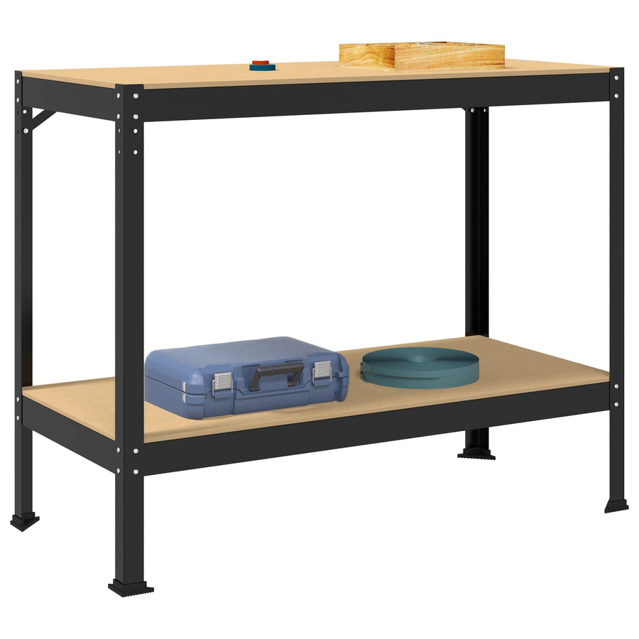 Werkbanken Met Plank Zwart 81 X 41 X 145 Cm Bewerkt Hout 115 cm met lade en pegboard