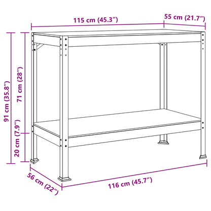 Werkbanken Met Plank Zwart 81 X 41 X 145 Cm Bewerkt Hout 115 cm met lade en pegboard