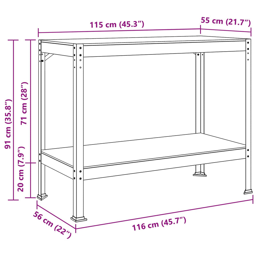 Werkbanken Met Plank Zwart 81 X 41 X 145 Cm Bewerkt Hout 115 cm met lade en pegboard
