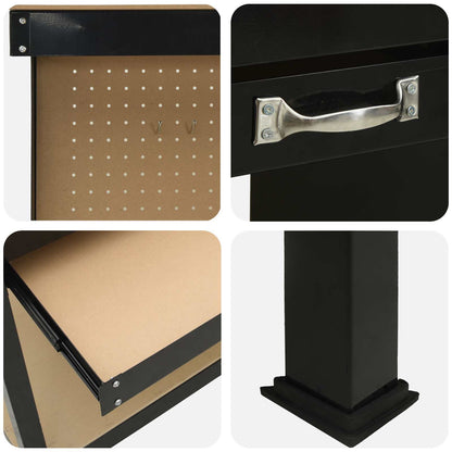 Werkbanken Met Lade Zwart 81 X 41 X 145 Cm Bewerkt Hout 80 cm met lade en pegboard