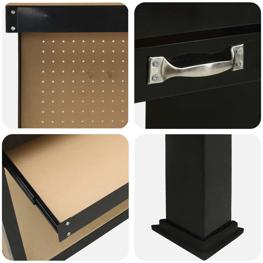 Werkbanken Met Lade Zwart 81 X 41 X 145 Cm Bewerkt Hout 80 cm met lade en pegboard