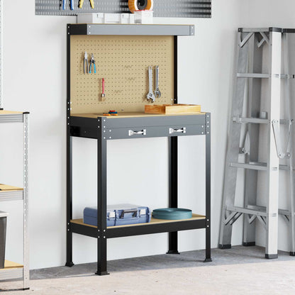 Werkbanken Met Lade Zwart 81 X 41 X 145 Cm Bewerkt Hout 80 cm met lade en pegboard