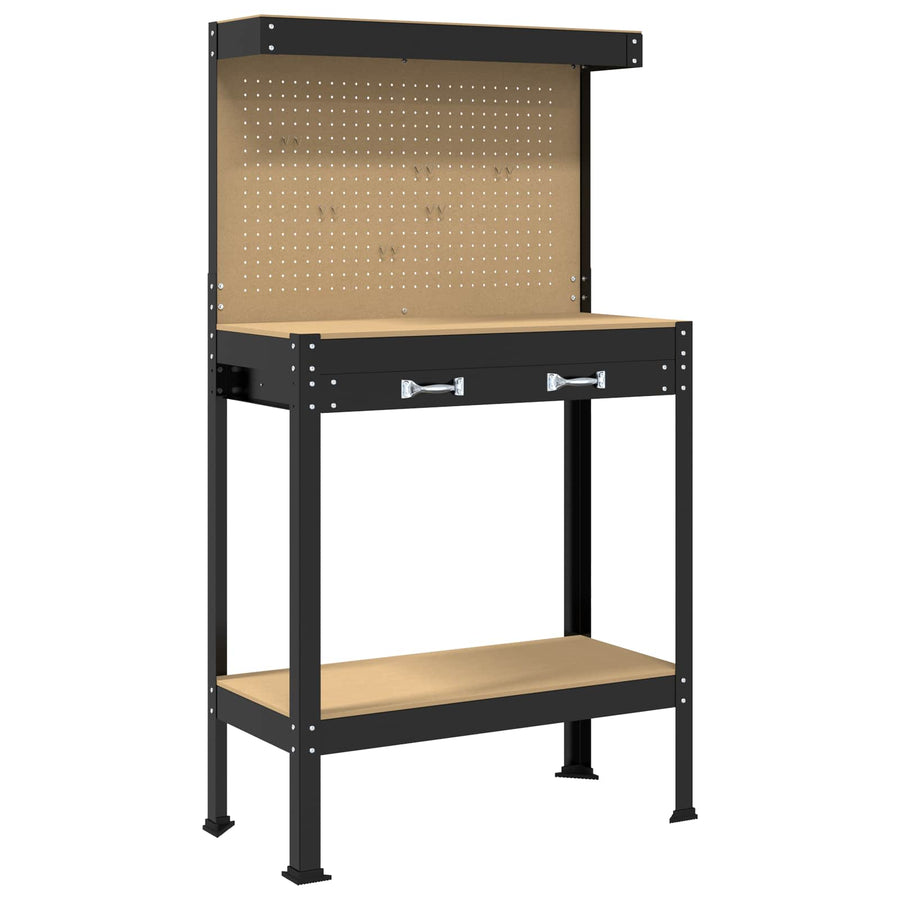 Werkbanken Met Lade Zwart 81 X 41 X 145 Cm Bewerkt Hout 80 cm met lade en pegboard