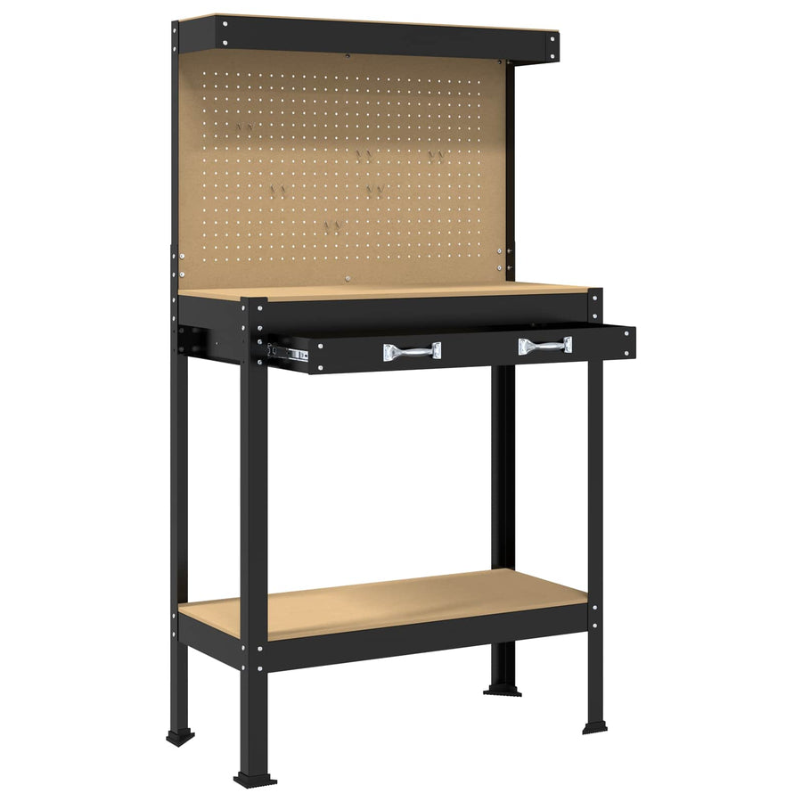 Werkbanken Met Lade Zwart 81 X 41 X 145 Cm Bewerkt Hout 80 cm met lade en pegboard