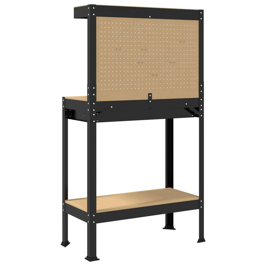 Werkbanken Met Lade Zwart 81 X 41 X 145 Cm Bewerkt Hout 80 cm met lade en pegboard