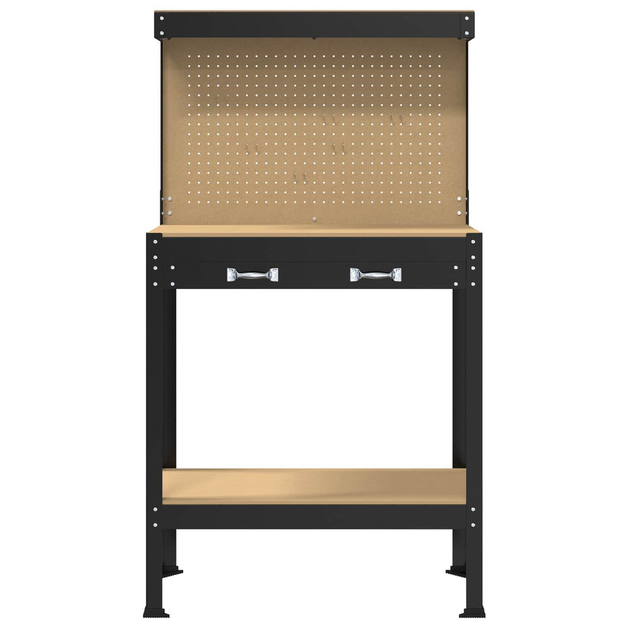 Werkbanken Met Lade Zwart 81 X 41 X 145 Cm Bewerkt Hout 80 cm met lade en pegboard