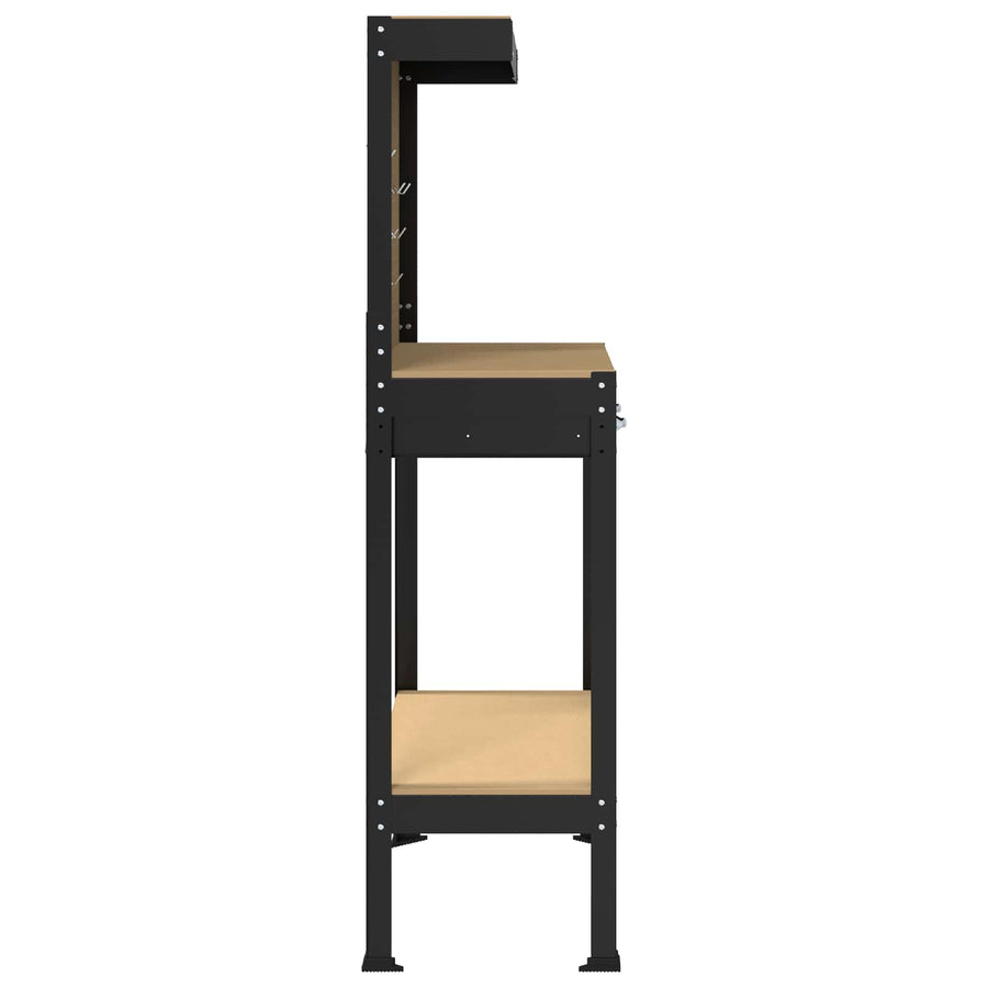 Werkbanken Met Lade Zwart 81 X 41 X 145 Cm Bewerkt Hout 80 cm met lade en pegboard