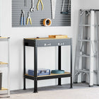 Werkbank met lade 81x41x145 cm zwart bewerkt hout